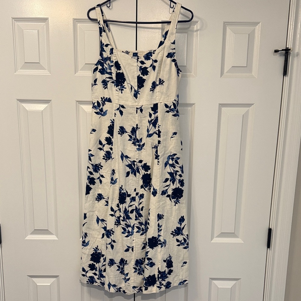 Women's White Sundress with Navy Floral Print
